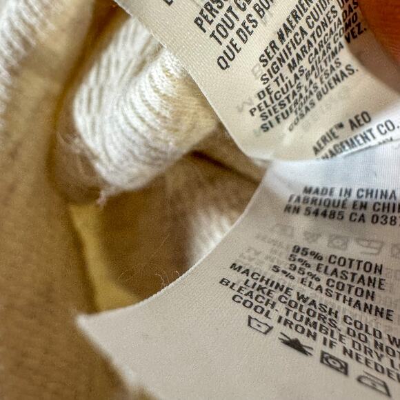 Aerie Ribbed T-Shirt Bodysuit | Split V-Neck Cutout & Neutral Beige Heather | M - Picture 6 of 7